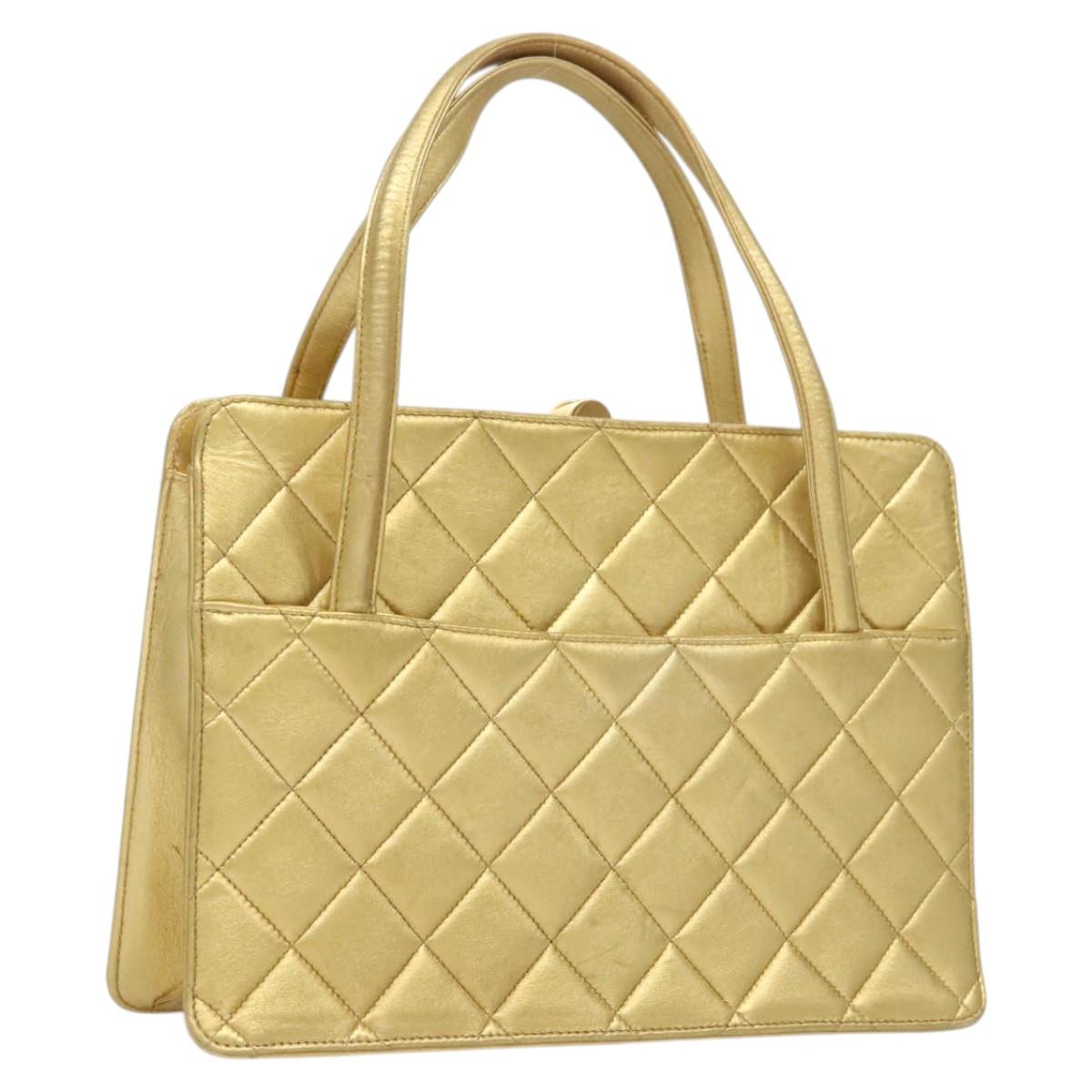 Chanel Matelassé Lambskin Leather Gold Leather Handbag (Pre-Owned)
