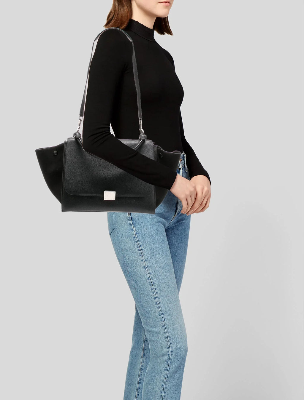 CÉLINE DRUMMED CALFSKIN SUEDE TRAPEZE MEDIUM SHOULDER BAG