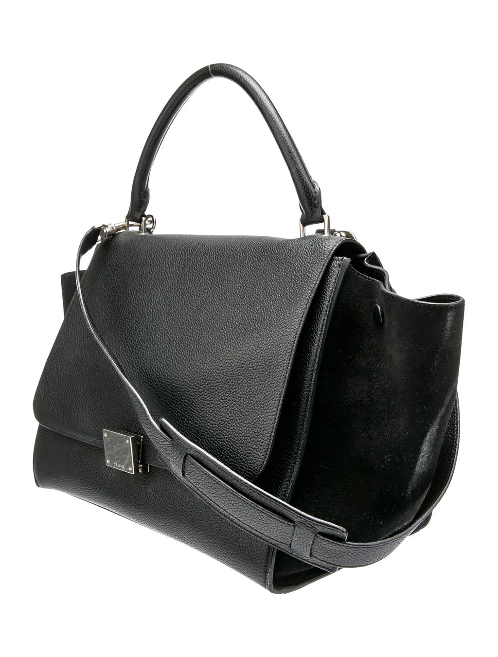 CÉLINE DRUMMED CALFSKIN SUEDE TRAPEZE MEDIUM SHOULDER BAG