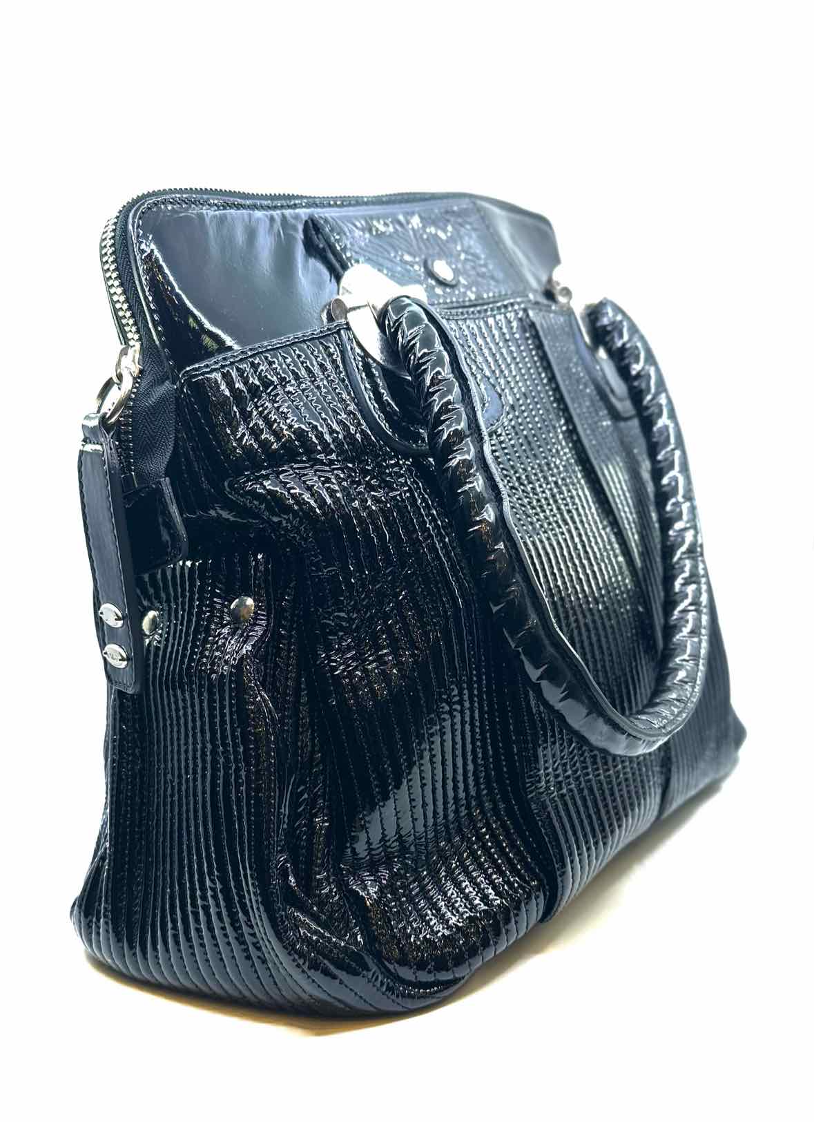 CHLOE Black Patent Leather Ribbed Handbag