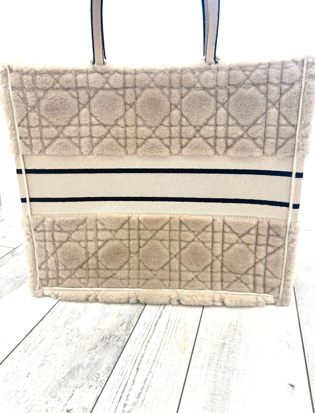 DIOR LAMBSKIN SHEARLING CANNAGE LARGE BOOK TOTE BAG