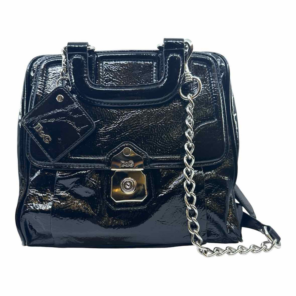 DOLCE & GABBANA Black Patent Leather Solid Handbag