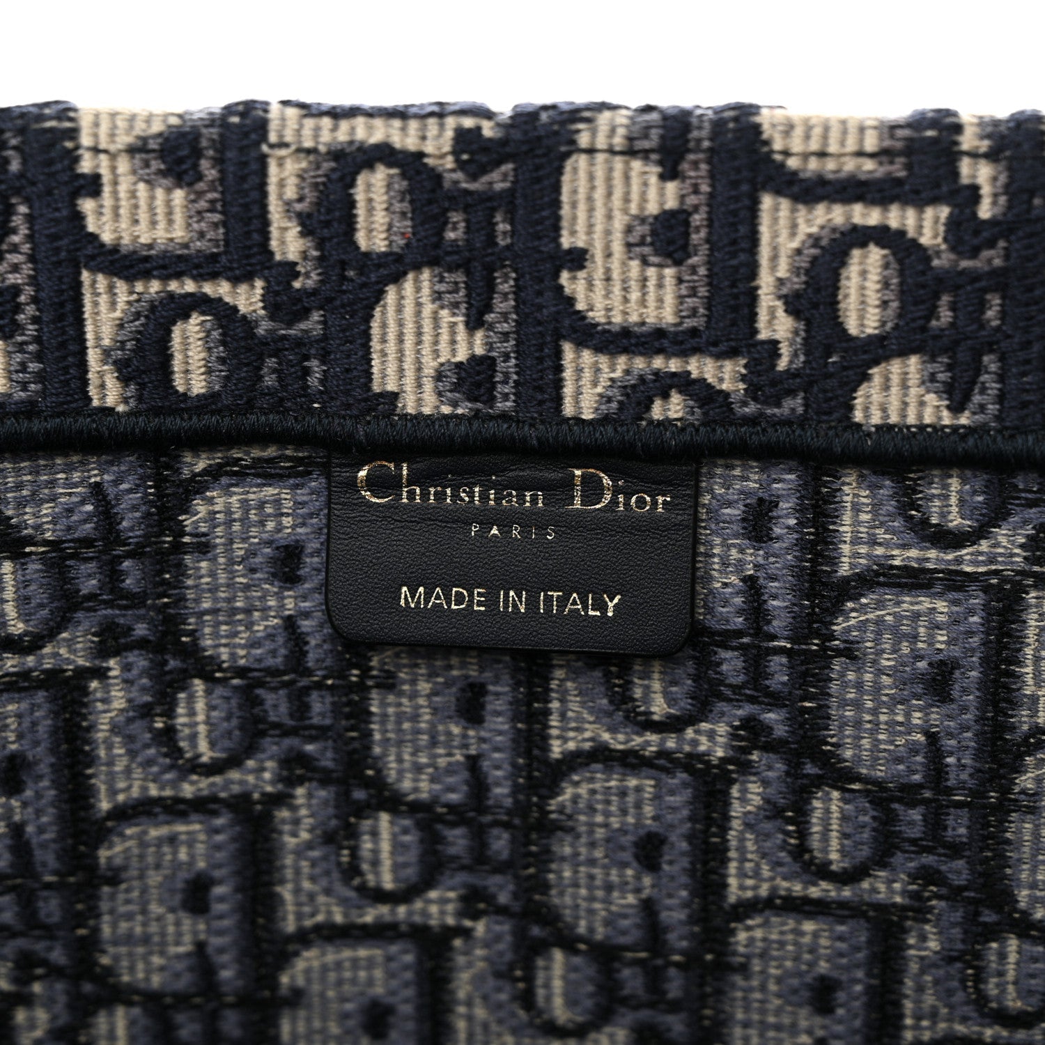 DIOR ECRU & BLUE OBLIQUE EMBROIDERY LARGE BOOK TOTE BAG