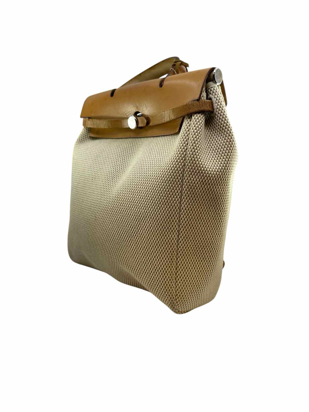 HERMES Herbag Beige Canvas Lace Solid Backpack