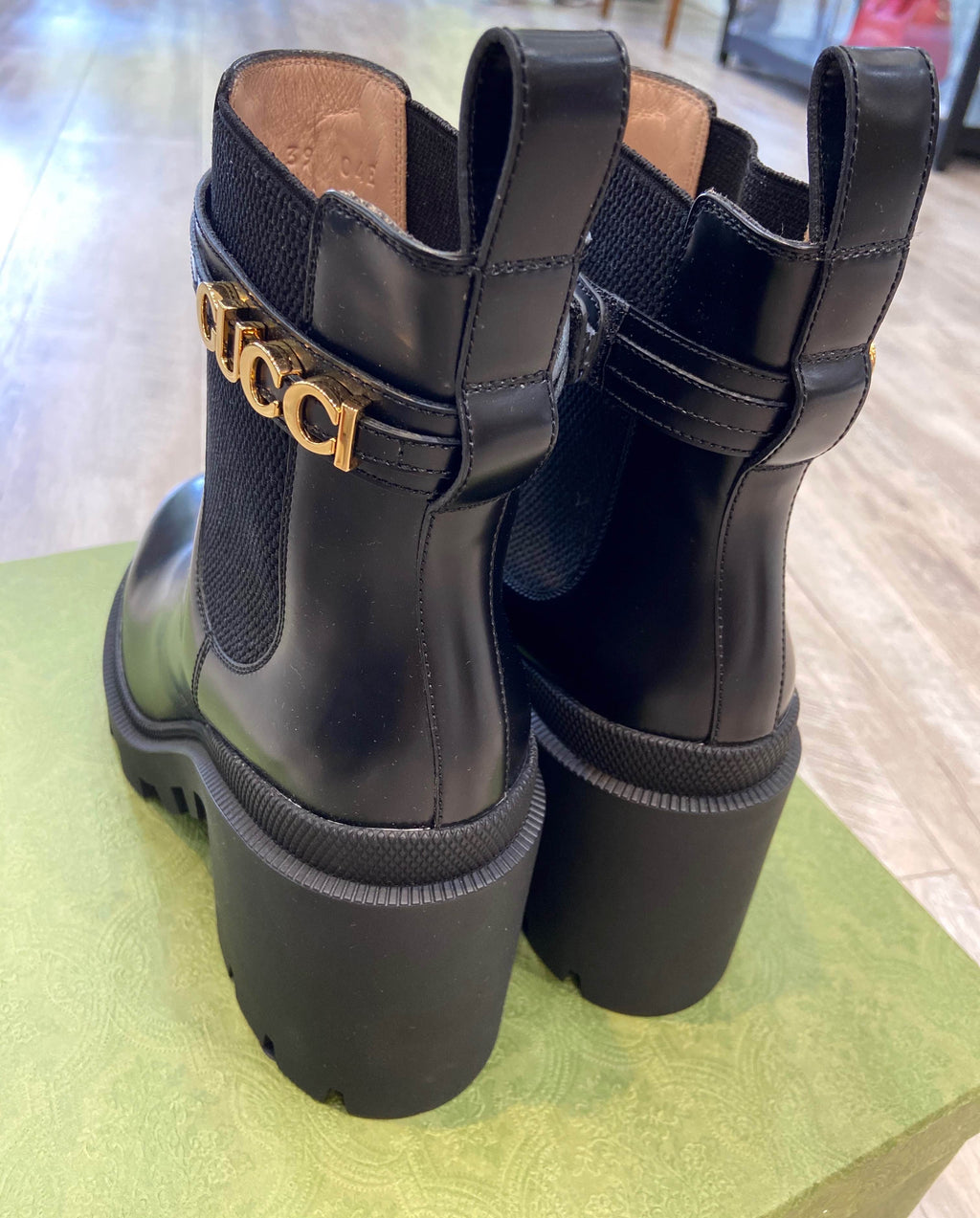 GUCCI LEATHER LOGO BOOTIES