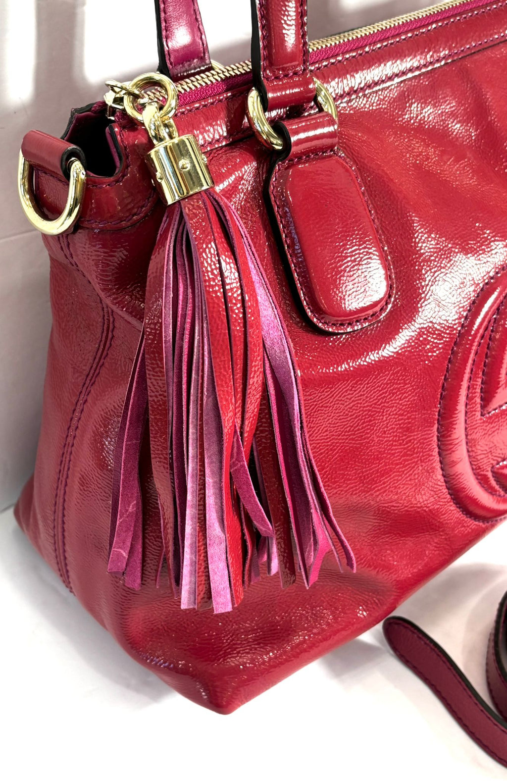 GUCCI GG GLAZED LEATHER SOHO SMALL SHOULDER BAG