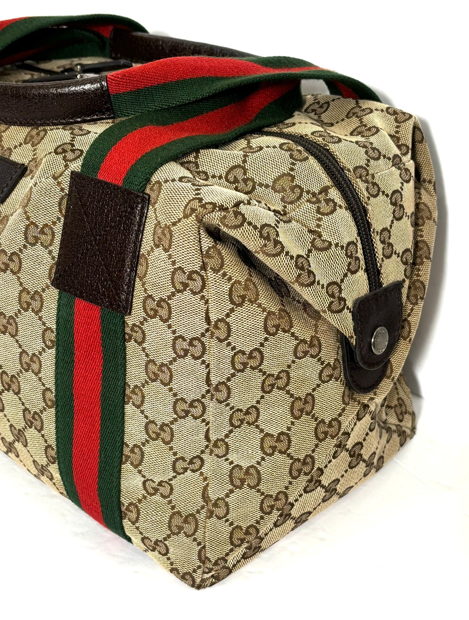 GUCCI GG CANVAS WEB MEDIUM DUFFLE BAG