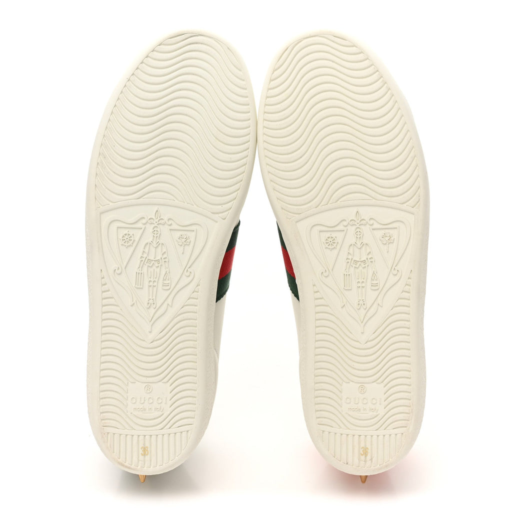 GUCCI WOMEN'S CALFSKIN WEB PEARL STUDDED ACE SNEAKERS