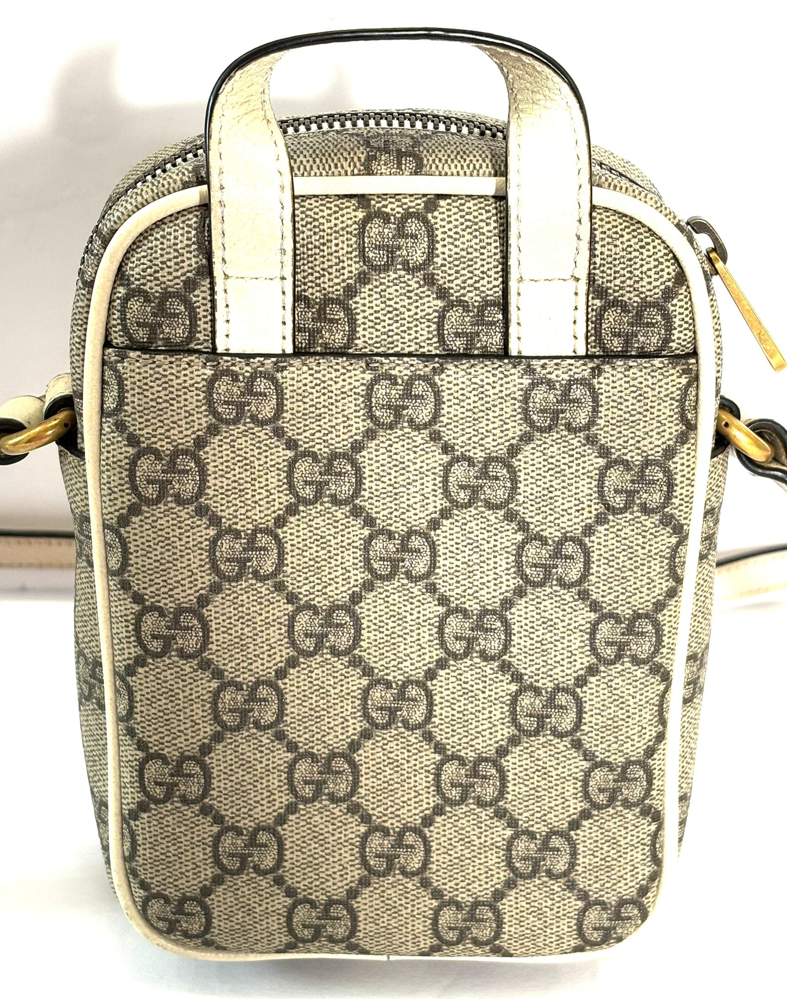 GUCCI GG SUPREME WEB MINI OPHIDIA DOUBLE ZIP MESSENGER BAG