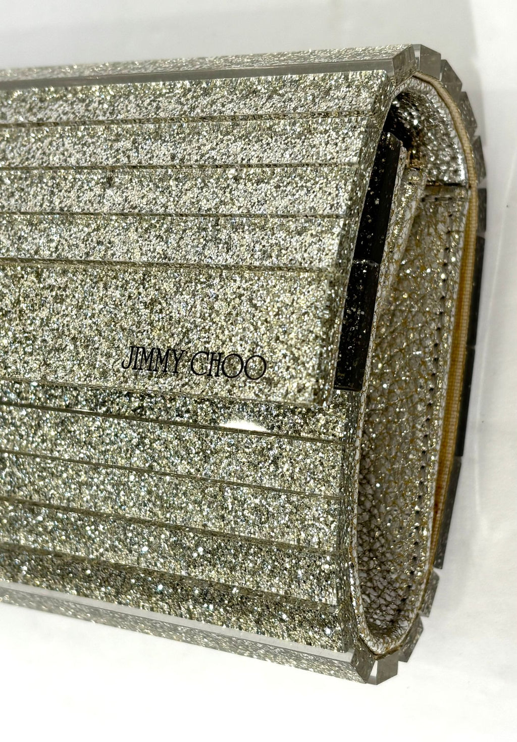 JIMMY CHOO GOLD CLUTCH WITH CHAIN-LINK STRAP