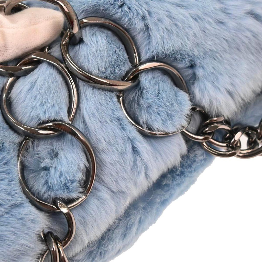 Chanel Chain Hobo Lapin Fur Blue Fur Handbag (Pre-Owned)