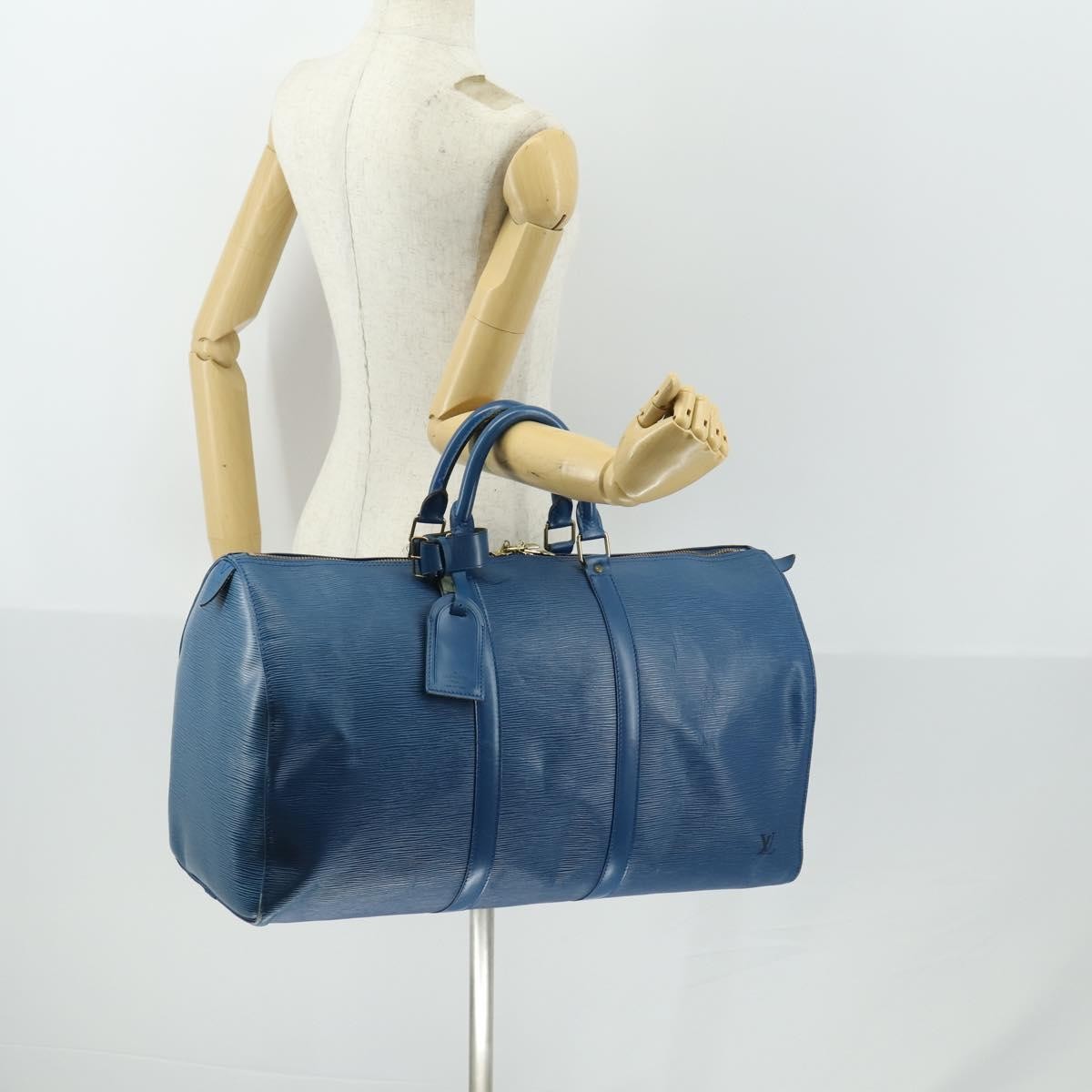 Louis Vuitton Keepall Bag Epi Leather Blue Leather Travel Bag Bag (Pre-Owned)
