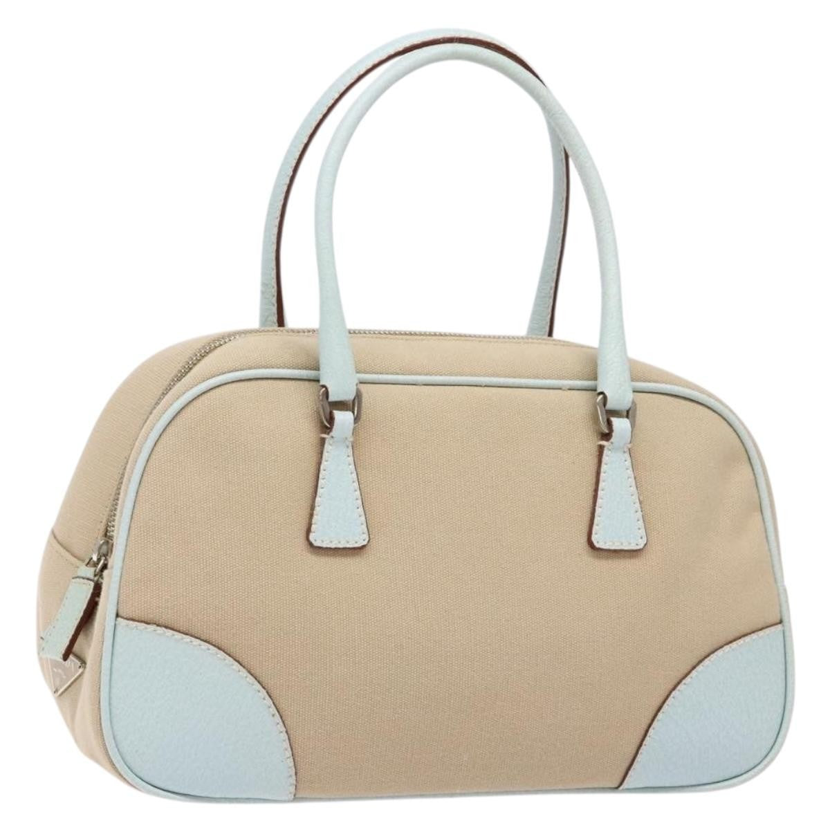 Prada Bauletto Bag Canvas With Leather Beige Canvas Bag (Pre-Owned)