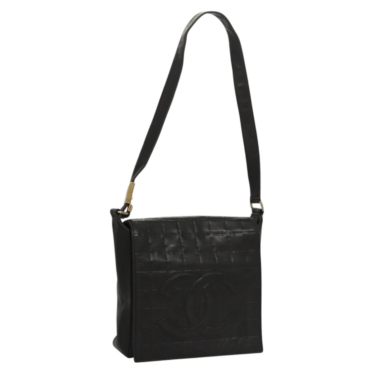 Chanel Chocolate Bar Cc Shoulder Bag Quilted Leather Black Leather Shoulder Bag Bag (Pre-Owned)