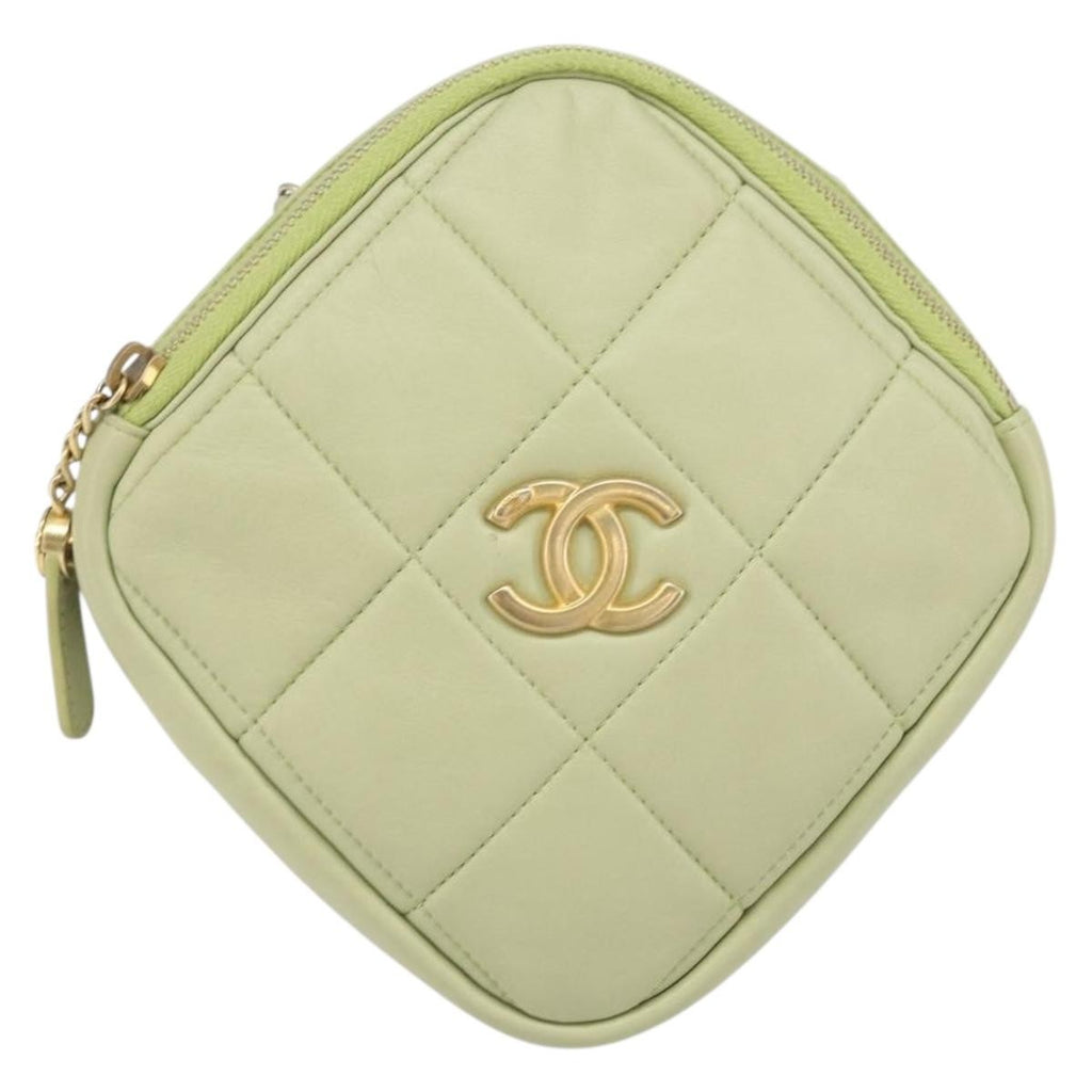 Chanel Diamond Chain Crossbody Bag Quilted Lambskin Green Leather Shoulder Bag Bag (Pre-Owned)