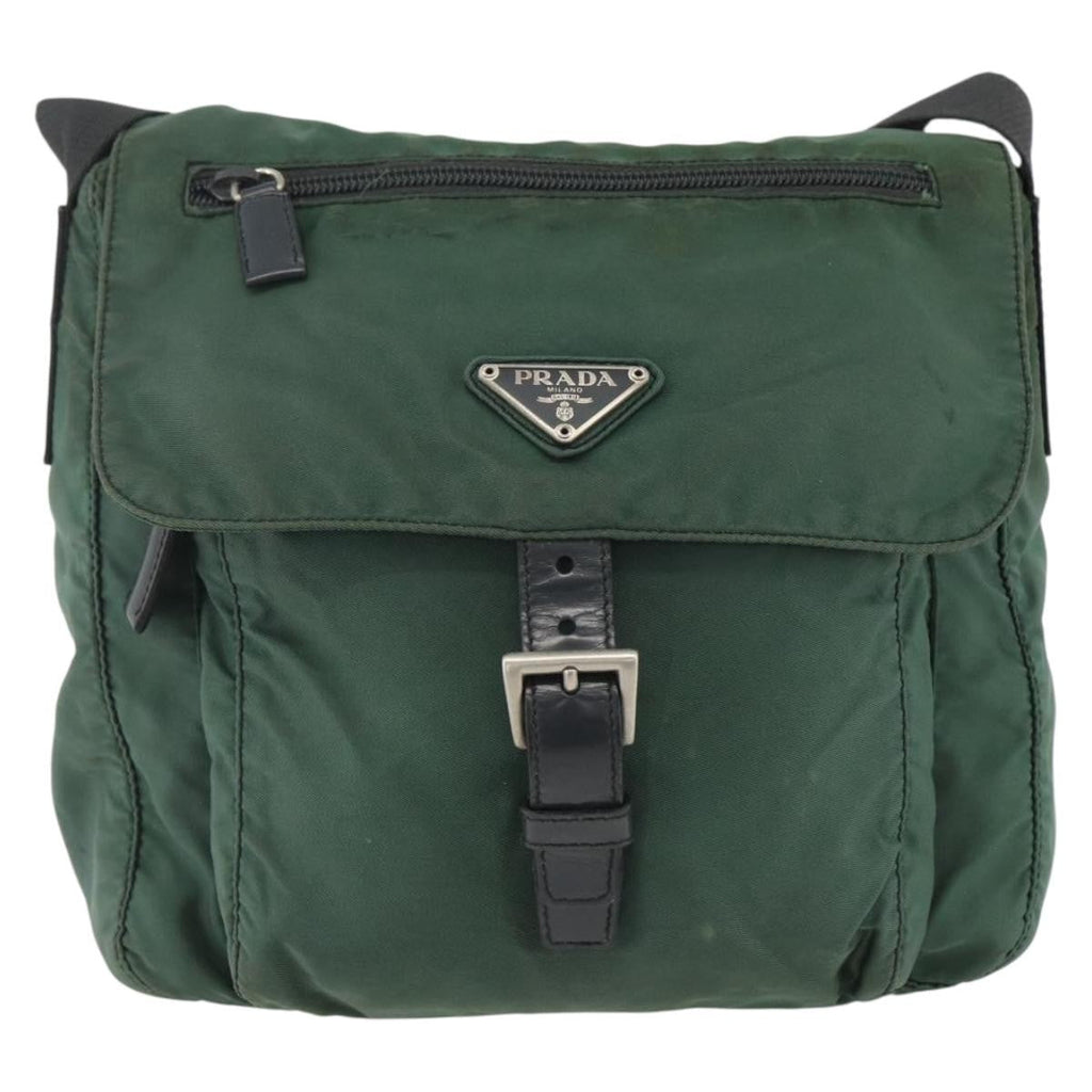Prada Buckle Messenger Bag Tessuto Green Nylon Shoulder Bag Bag (Pre-Owned)