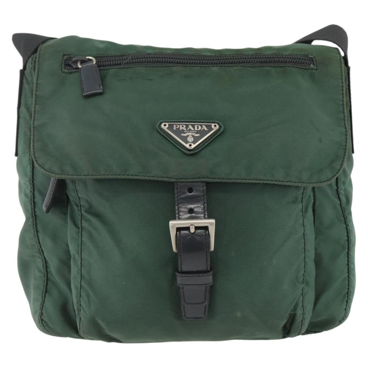 Prada Buckle Messenger Bag Tessuto Green Nylon Shoulder Bag Bag (Pre-Owned)