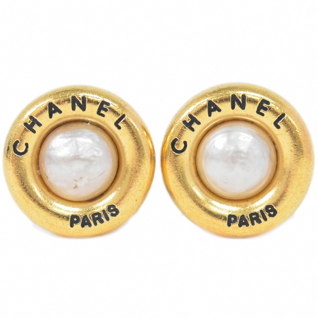 Chanel Cc Hoop Clip-On Earrings Crystal Embellished Metal Gold Gold_Plated Earrings Jewelry (Pre-Owned)