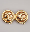 Chanel Vintage Cc Round Clip-On Earrings Metal Gold Gold_Plated Earrings Jewelry (Pre-Owned)