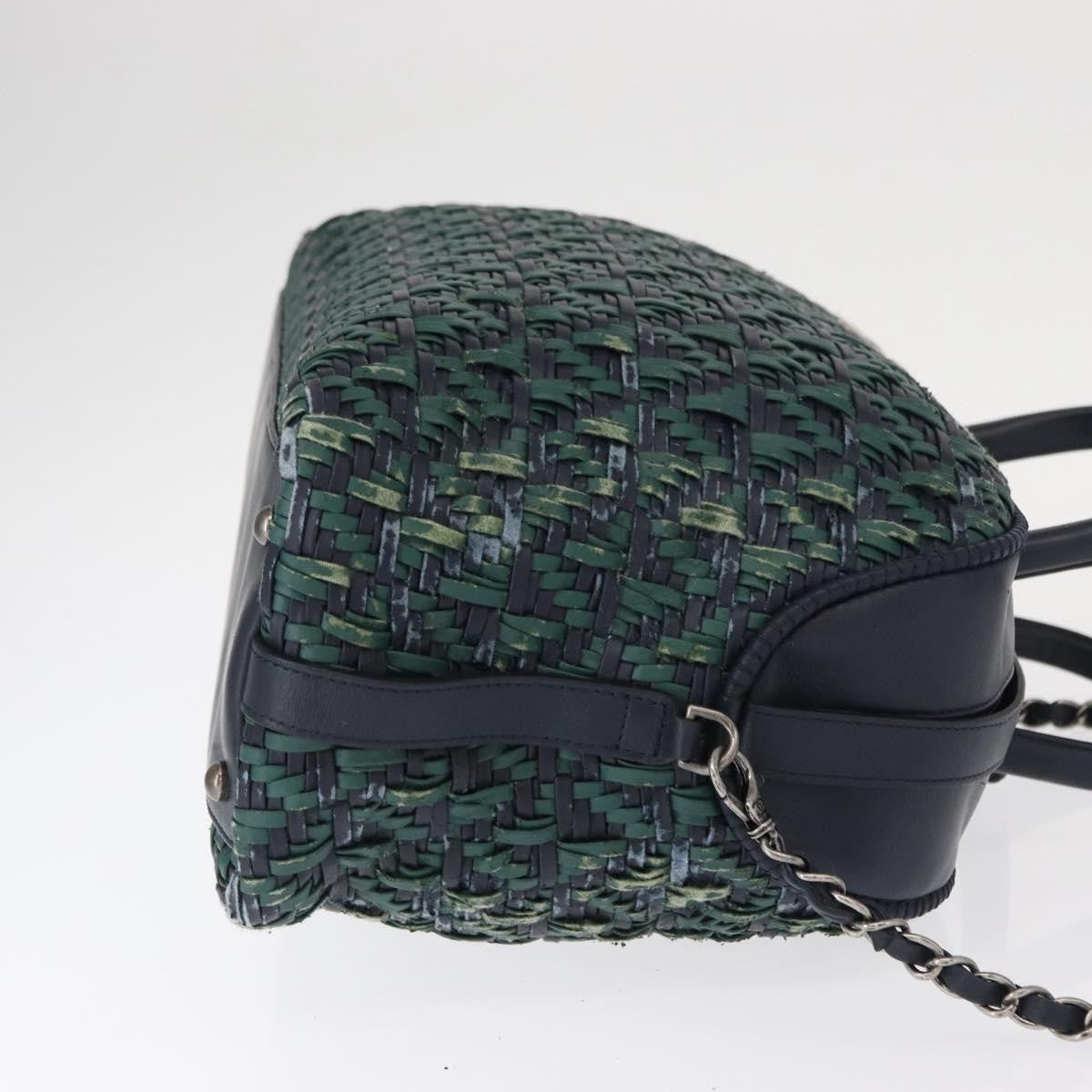 Chanel Convertible Chain Bowler Bag Woven Calfskin Green Leather Handbag (Pre-Owned)