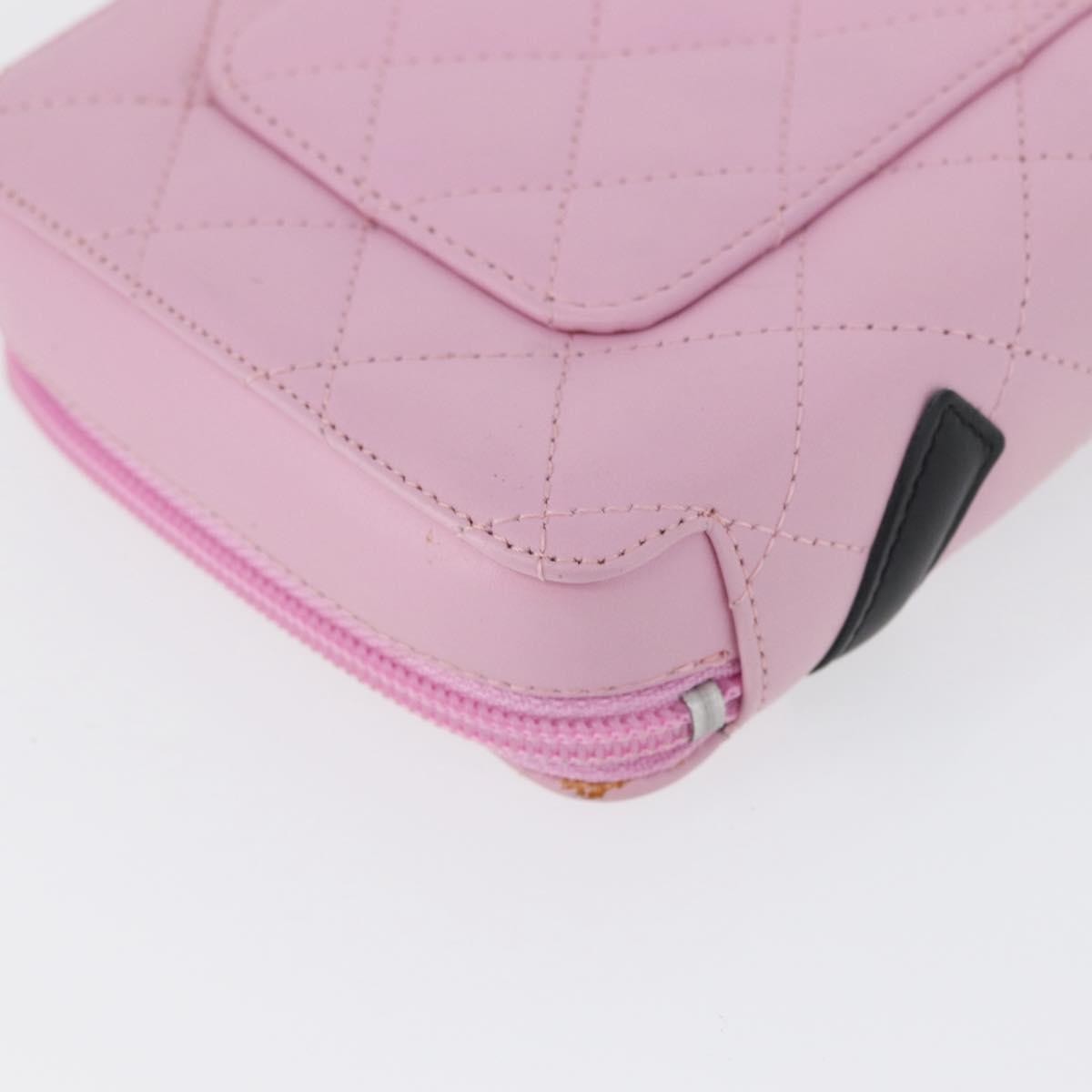 Chanel Cambon Zip Around Cosmetic Case Quilted Leather Pink Leather Wallets Accessory (Pre-Owned)