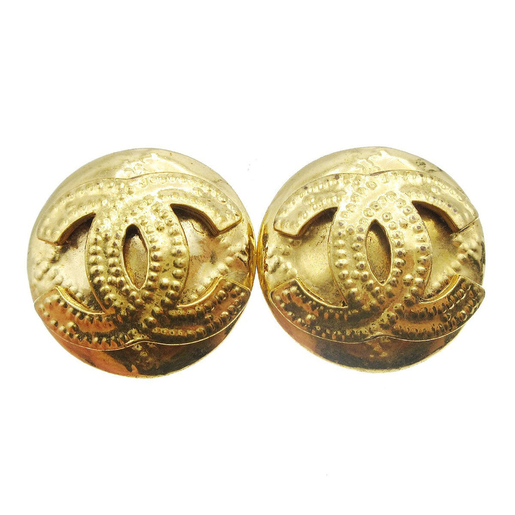 Chanel Cc Button Clip-On Earrings Metal Gold Gold_Plated Earrings Jewelry (Pre-Owned)