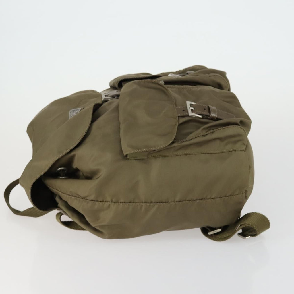 Prada Vela Double Front Pocket Backpack Tessuto With Saffiano Leather Khaki Nylon Backpack Bag (Pre-Owned)