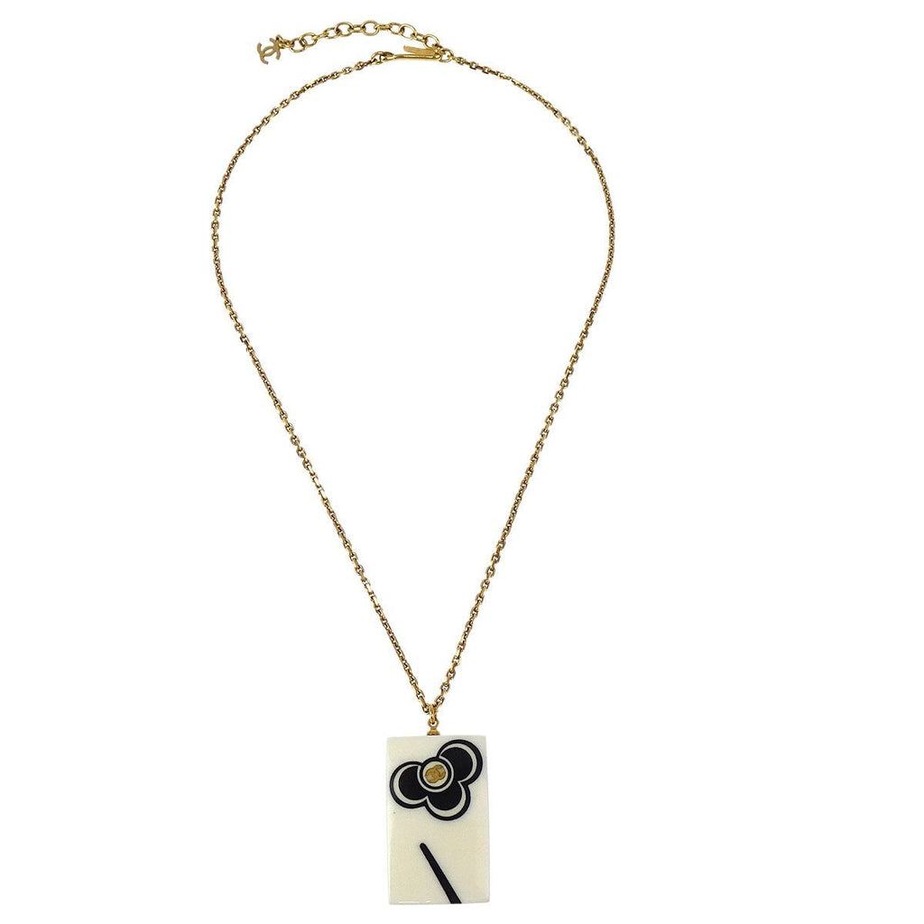 Chanel Vintage Cc Rectangular Pendant Necklace Metal And Resin Gold Gold_Plated Necklace Jewelry (Pre-Owned)