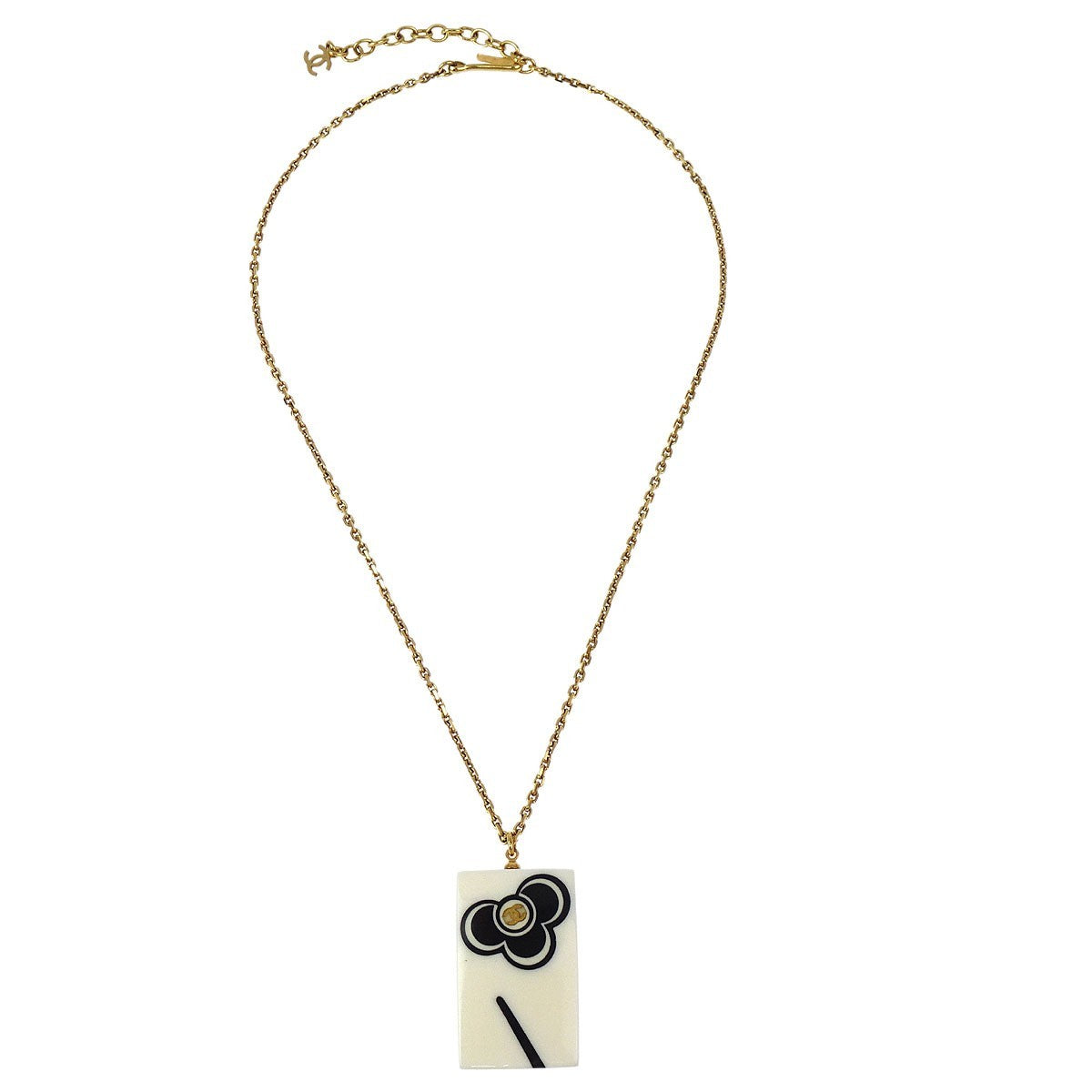 Chanel Vintage Cc Rectangular Pendant Necklace Metal And Resin Gold Gold_Plated Necklace Jewelry (Pre-Owned)