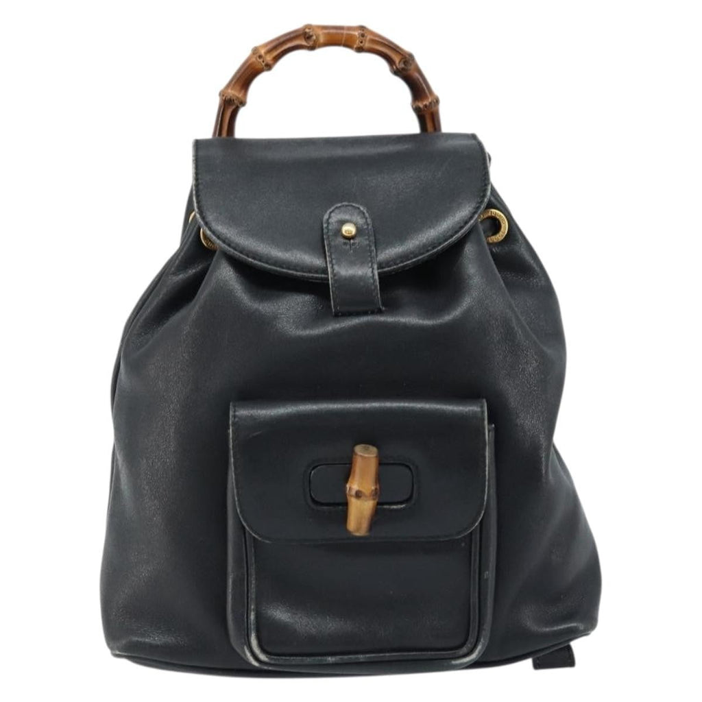 Gucci Vintage Bamboo Backpack Leather Black Leather Backpack Bag (Pre-Owned)