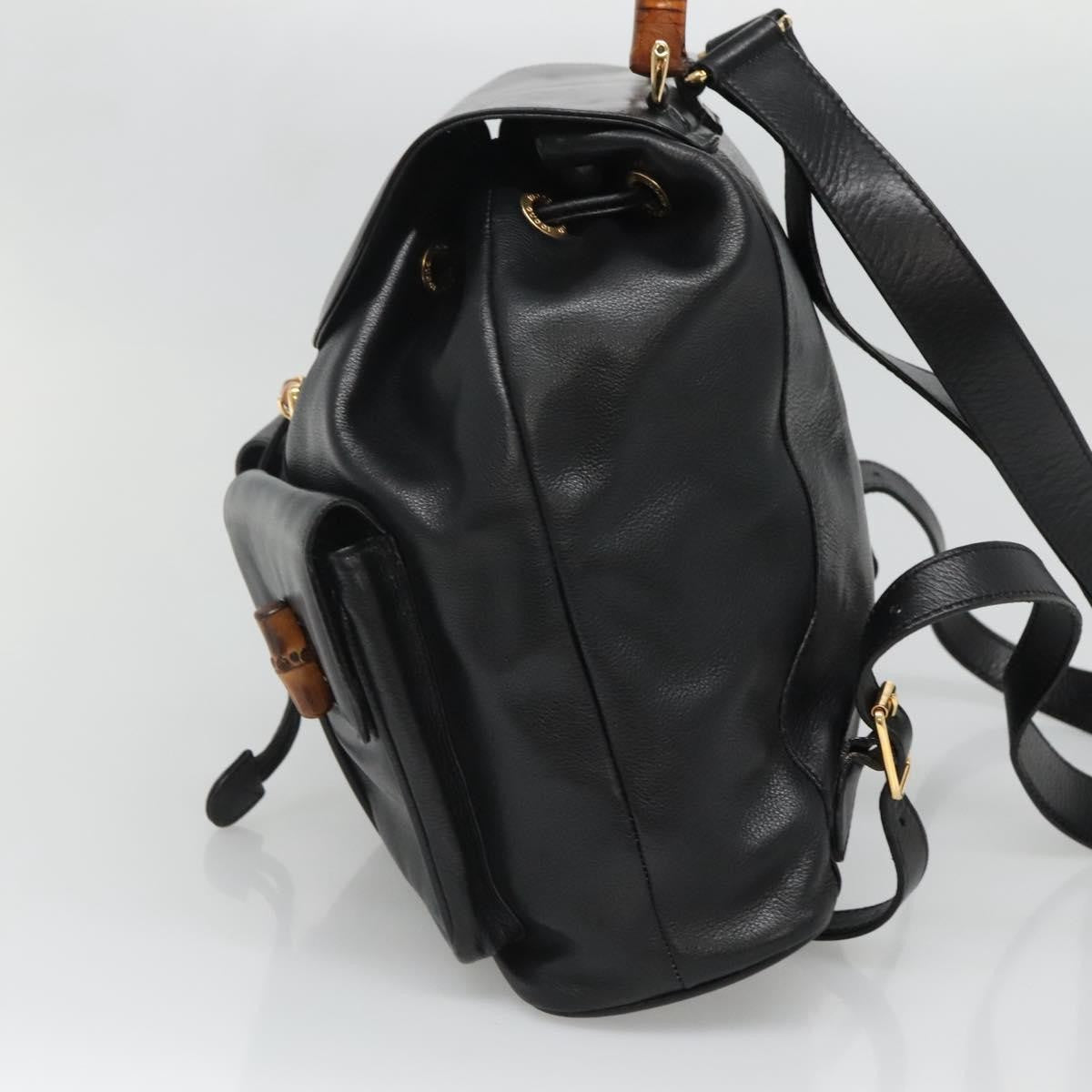 Gucci Vintage Bamboo Backpack Leather Black Leather Backpack Bag (Pre-Owned)