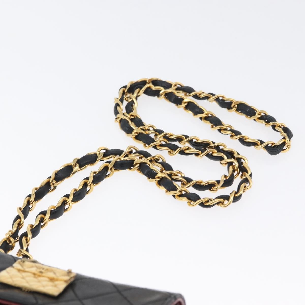 Chanel Vintage Square Cc Flap Bag Quilted Lambskin Black Leather Shoulder Bag Bag (Pre-Owned)