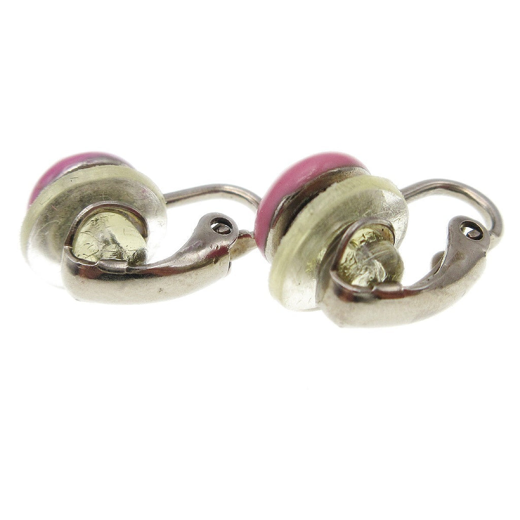 Chanel Cc Round Clip-On Earrings Enamel With Metal Pink Plastic Earrings Jewelry (Pre-Owned)