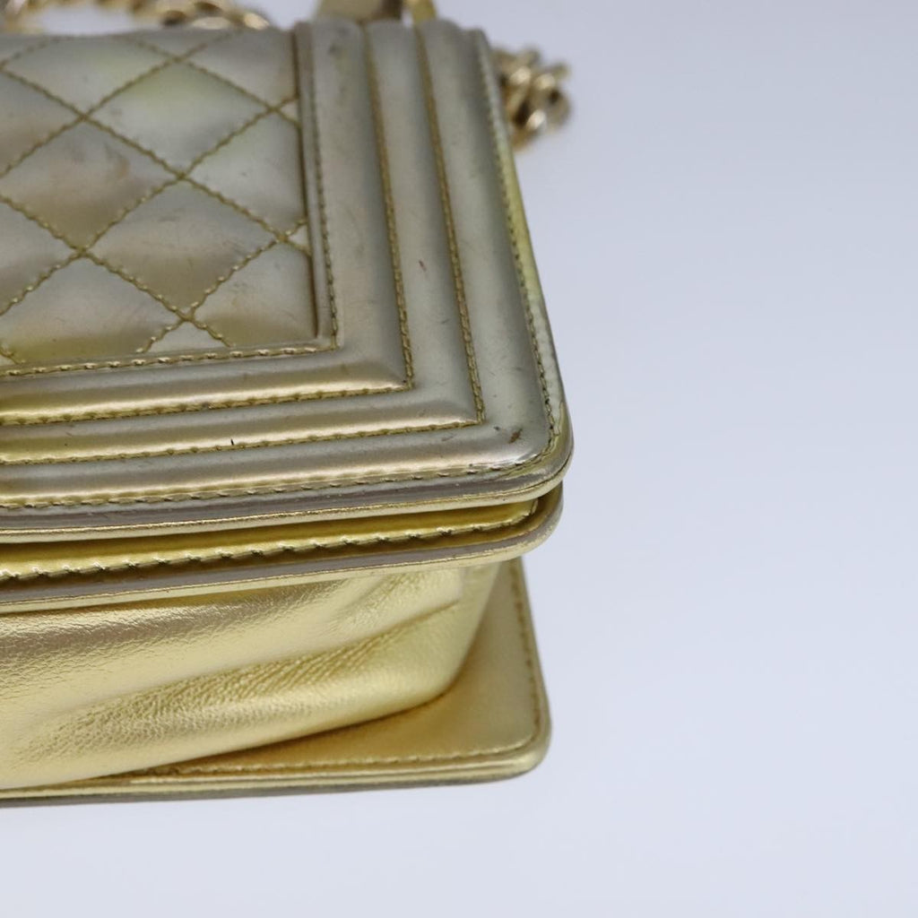 Chanel Boy Flap Bag Quilted Patent Gold Patent_Leather Shoulder Bag Bag (Pre-Owned)