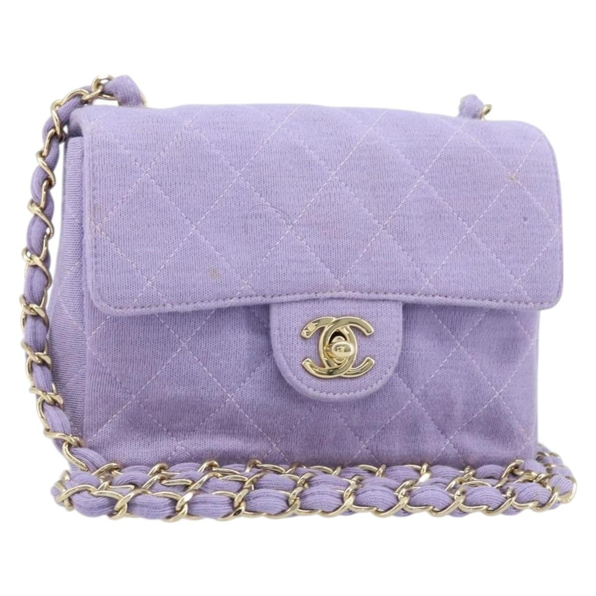 Chanel Square Classic Single Flap Bag Fabric Purple Cotton Crossbody Bag Bag (Pre-Owned)