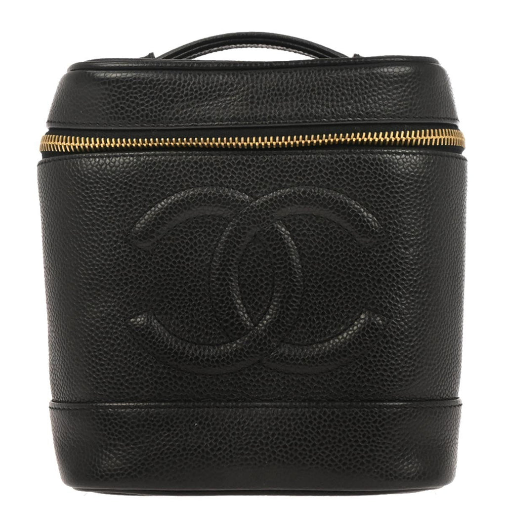 Chanel Vintage Timeless Cosmetic Case Caviar Black Leather Handbag (Pre-Owned)