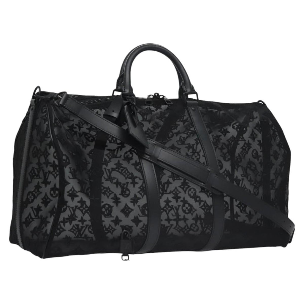 Louis Vuitton Keepall Bandouliere Bag Monogram See Through Mesh Black Nylon Travel Bag Bag (Pre-Owned)