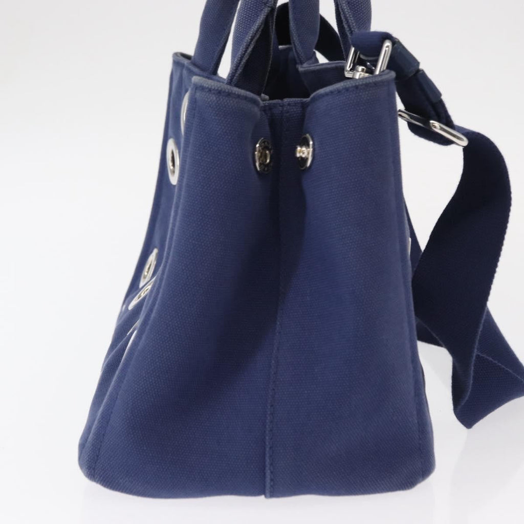 Prada Canapa Convertible Tote Grommet Embellished Canvas Blue Canvas Tote Bag Bag (Pre-Owned)