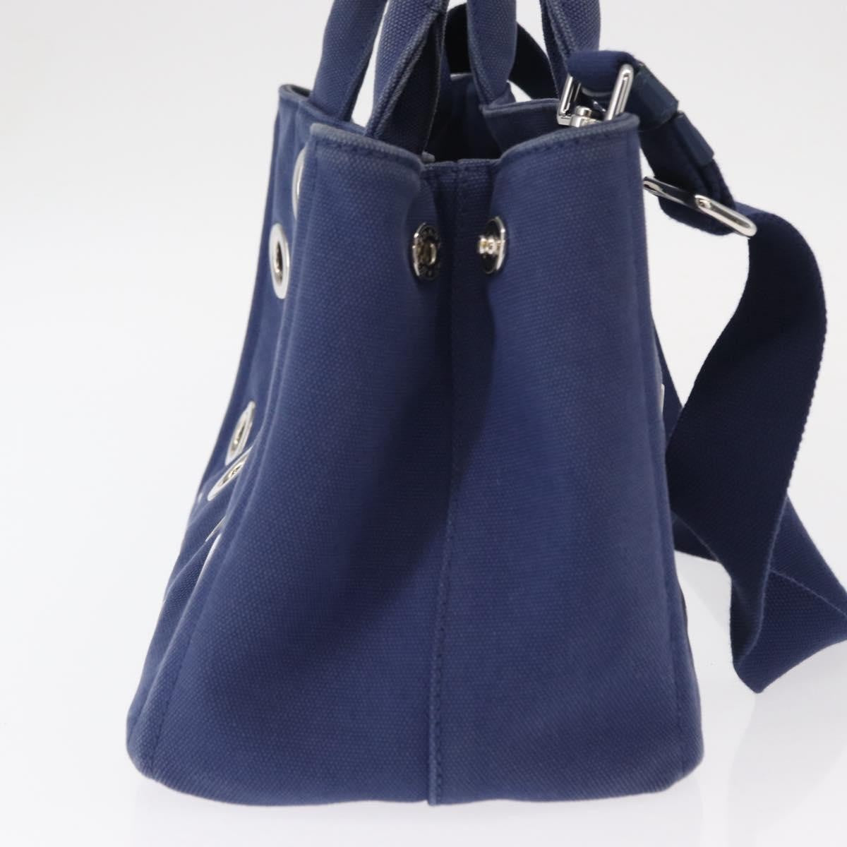 Prada Canapa Convertible Tote Grommet Embellished Canvas Blue Canvas Tote Bag Bag (Pre-Owned)