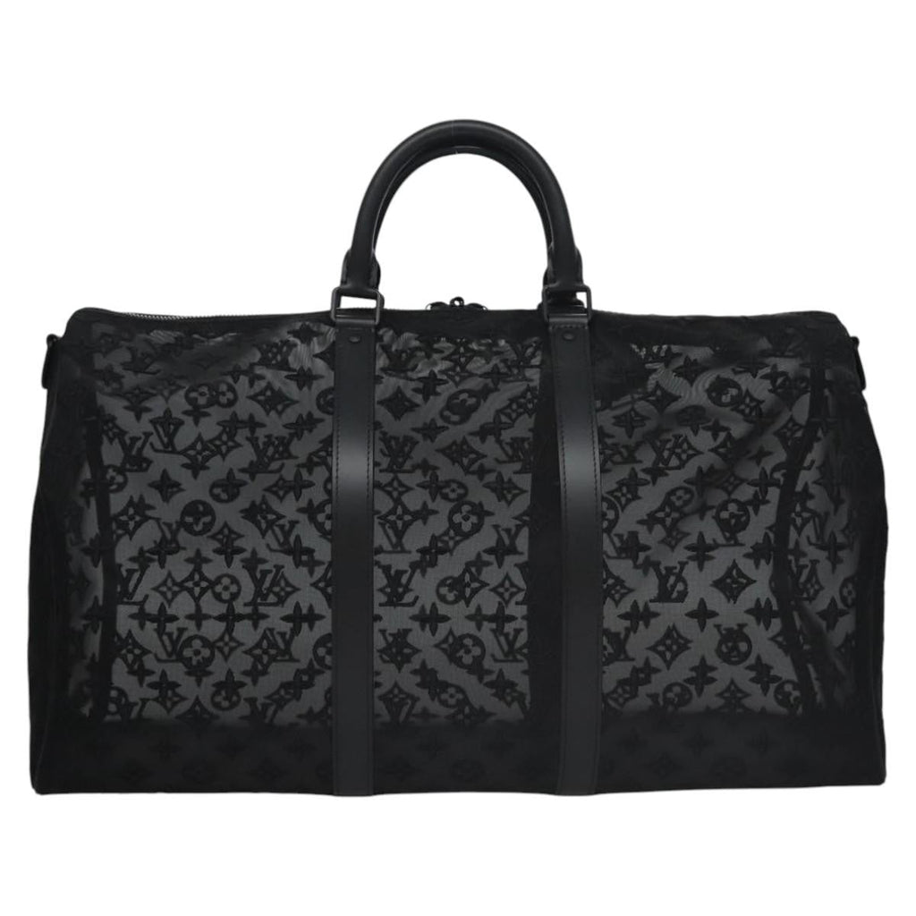 Louis Vuitton Keepall Bandouliere Bag Monogram See Through Mesh Black Nylon Travel Bag Bag (Pre-Owned)