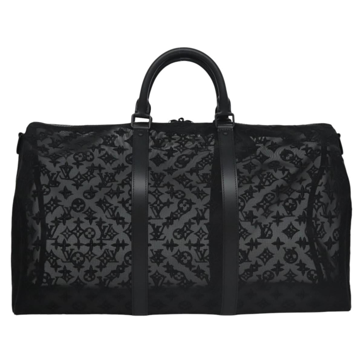 Louis Vuitton Keepall Bandouliere Bag Monogram See Through Mesh Black Nylon Travel Bag Bag (Pre-Owned)
