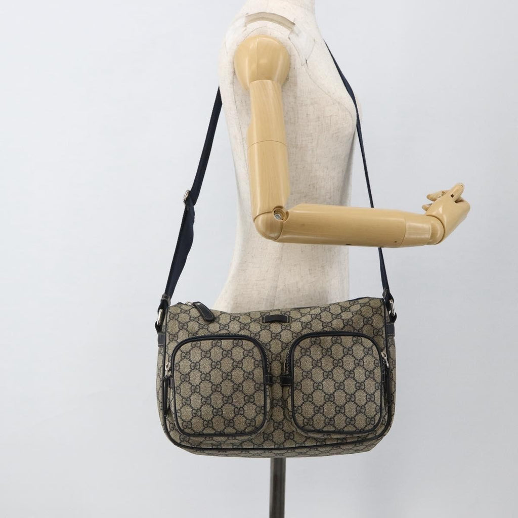 Gucci Double Pocket Messenger Bag Gg Coated Canvas Navy Canvas Shoulder Bag Bag (Pre-Owned)