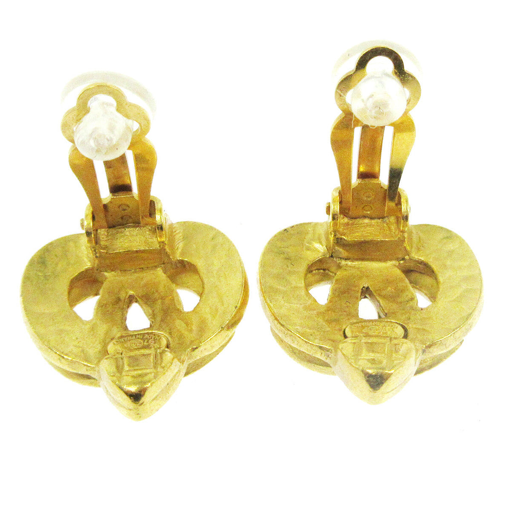Chanel Vintage Cc Heart Clip-On Earrings Metal Gold Gold Earrings Jewelry (Pre-Owned)