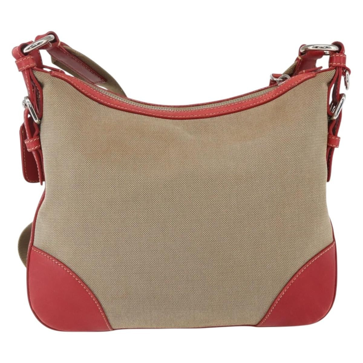 Prada Logo Zip Crossbody Bag Canvas Beige Canvas Shoulder Bag Bag (Pre-Owned)