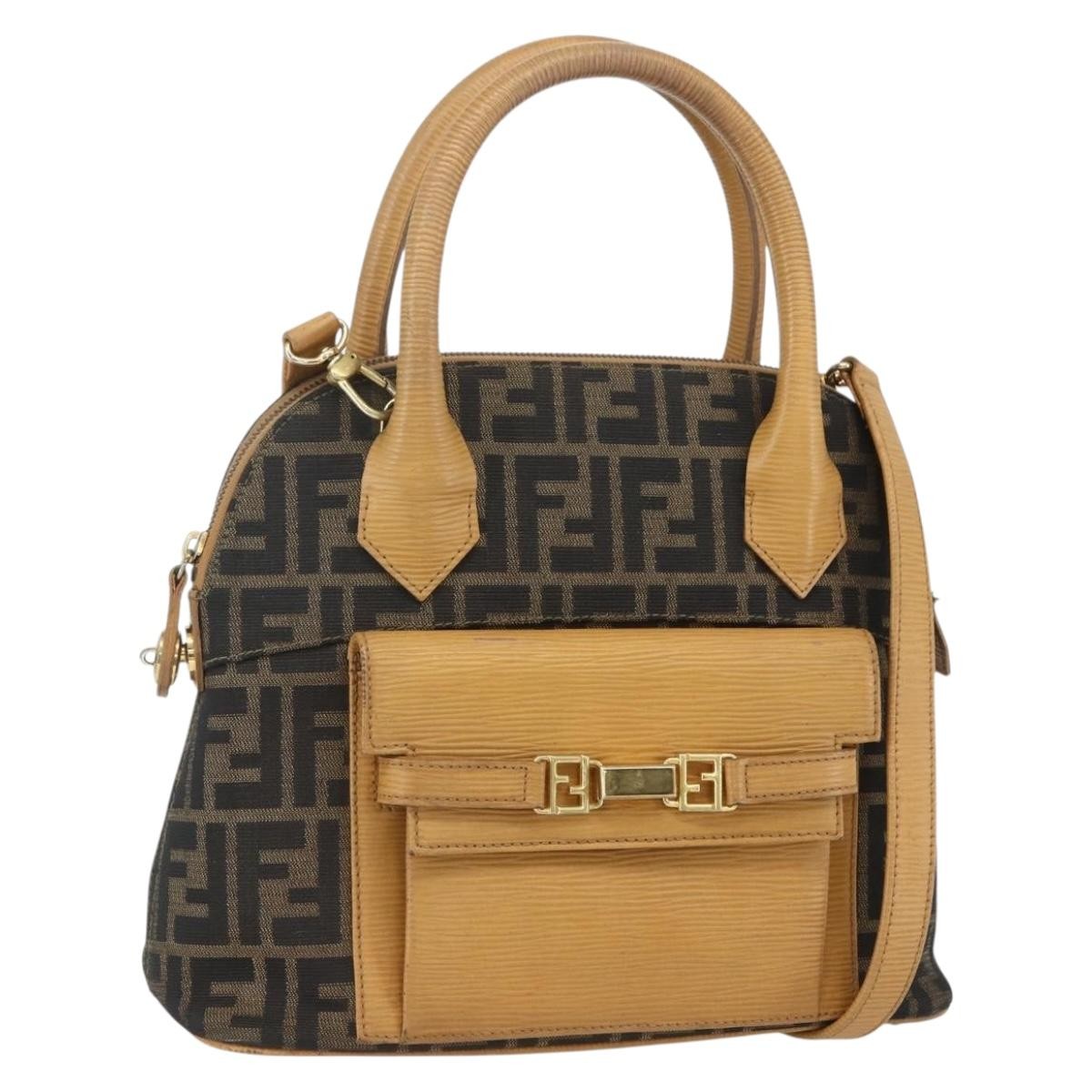 Fendi Vintage Zucca Handbag Zucca Brown Canvas Handbag (Pre-Owned)