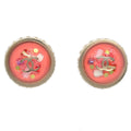Chanel Cc Logo Button Stud Earrings Metal With Crystals Pink Plastic Earrings Jewelry (Pre-Owned)