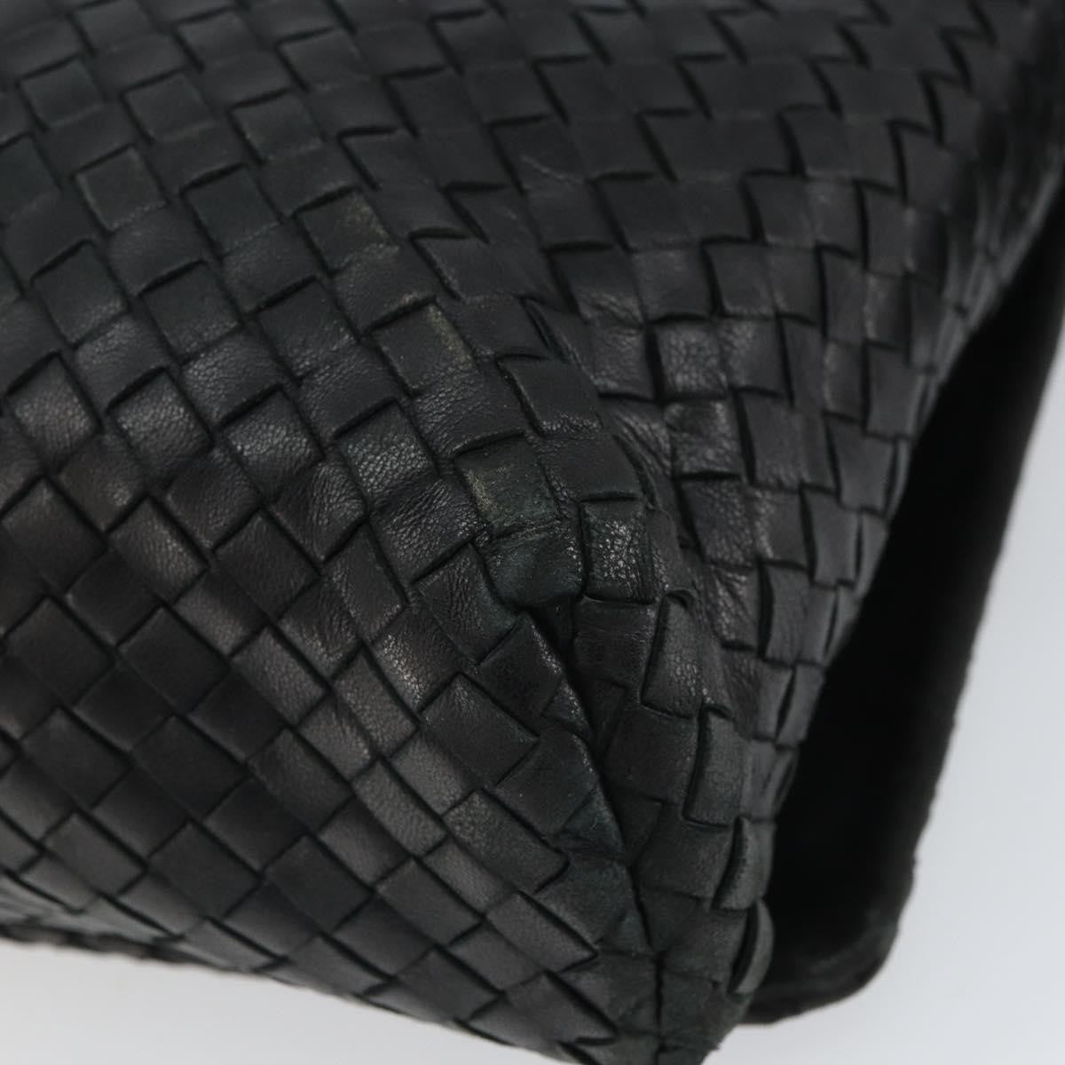Bottega Veneta Square Flap Messenger Bag Intrecciato Nappa Black Leather Shoulder Bag Bag (Pre-Owned)