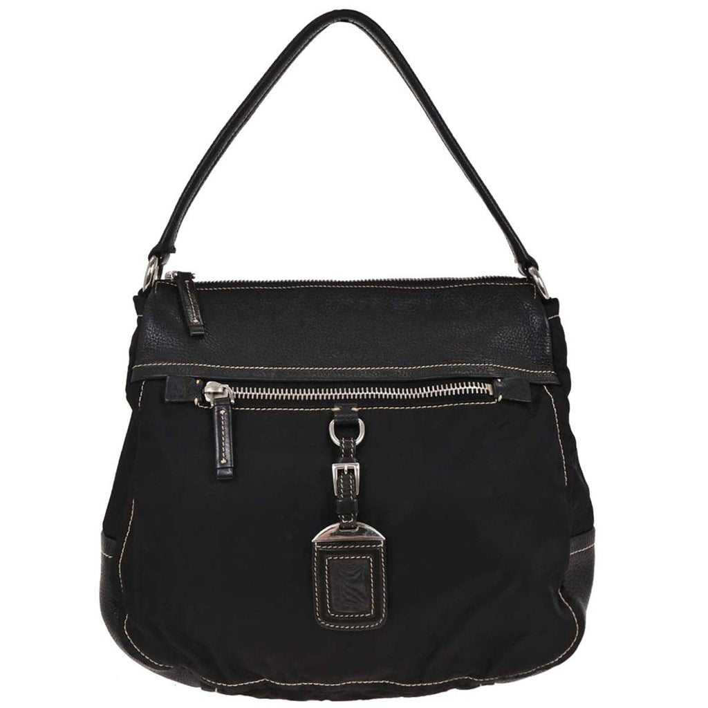 Prada Vintage Shoulder Bag Nylon And Leather Black Nylon Shoulder Bag Bag (Pre-Owned)