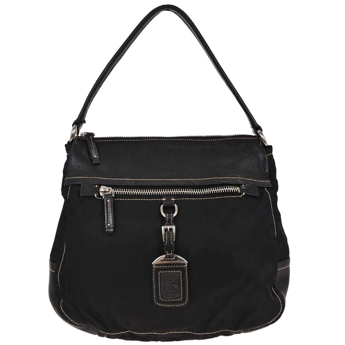 Prada Vintage Shoulder Bag Nylon And Leather Black Nylon Shoulder Bag Bag (Pre-Owned)