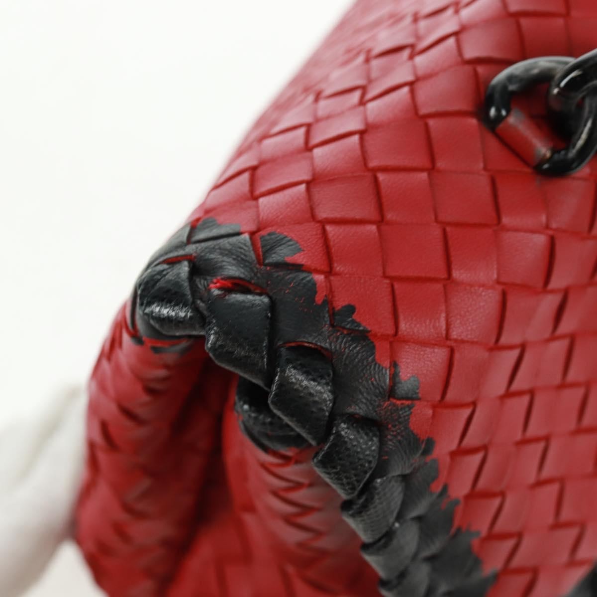 Bottega Veneta Glass Shoulder Bag Intrecciato Nappa With Snakeskin Red Leather Shoulder Bag Bag (Pre-Owned)